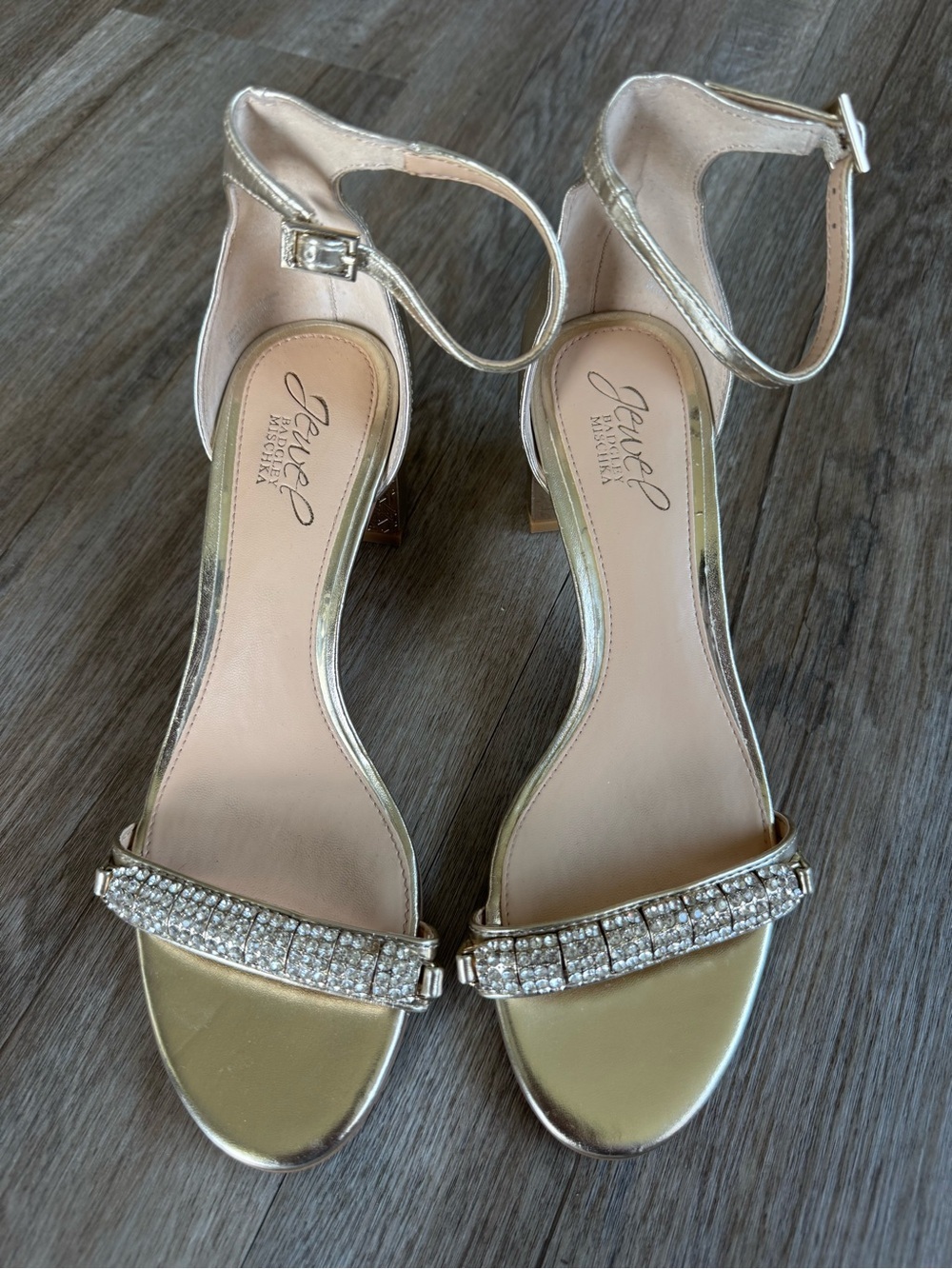 Jewel Badgley Mischka Gold Crystal-Ankle Strap Sandals